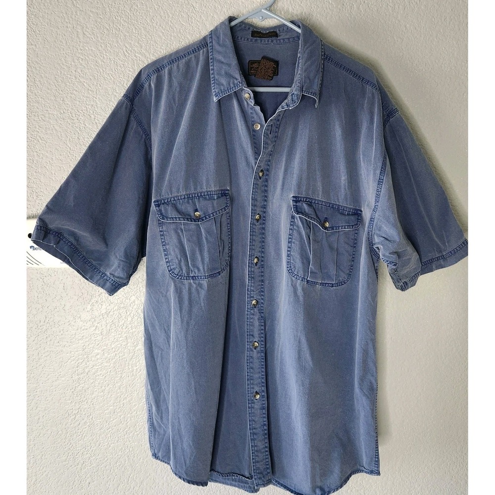 Vtg Eddie Bauer Rufton Twill Button Flap Pocket Mens XLT Short Sleeve Safari